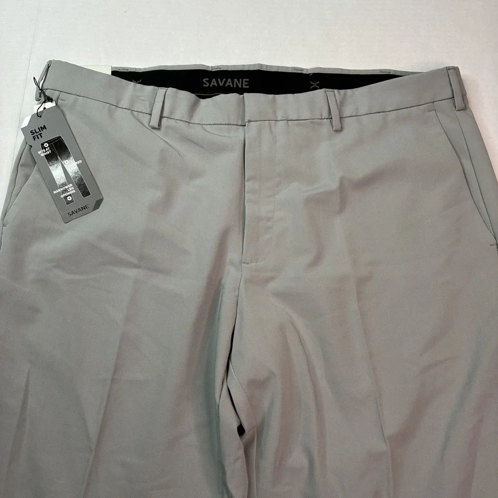 New Savane Performance Dress Pants Flat Front Men's Size 40x32 Gray Stone NWT